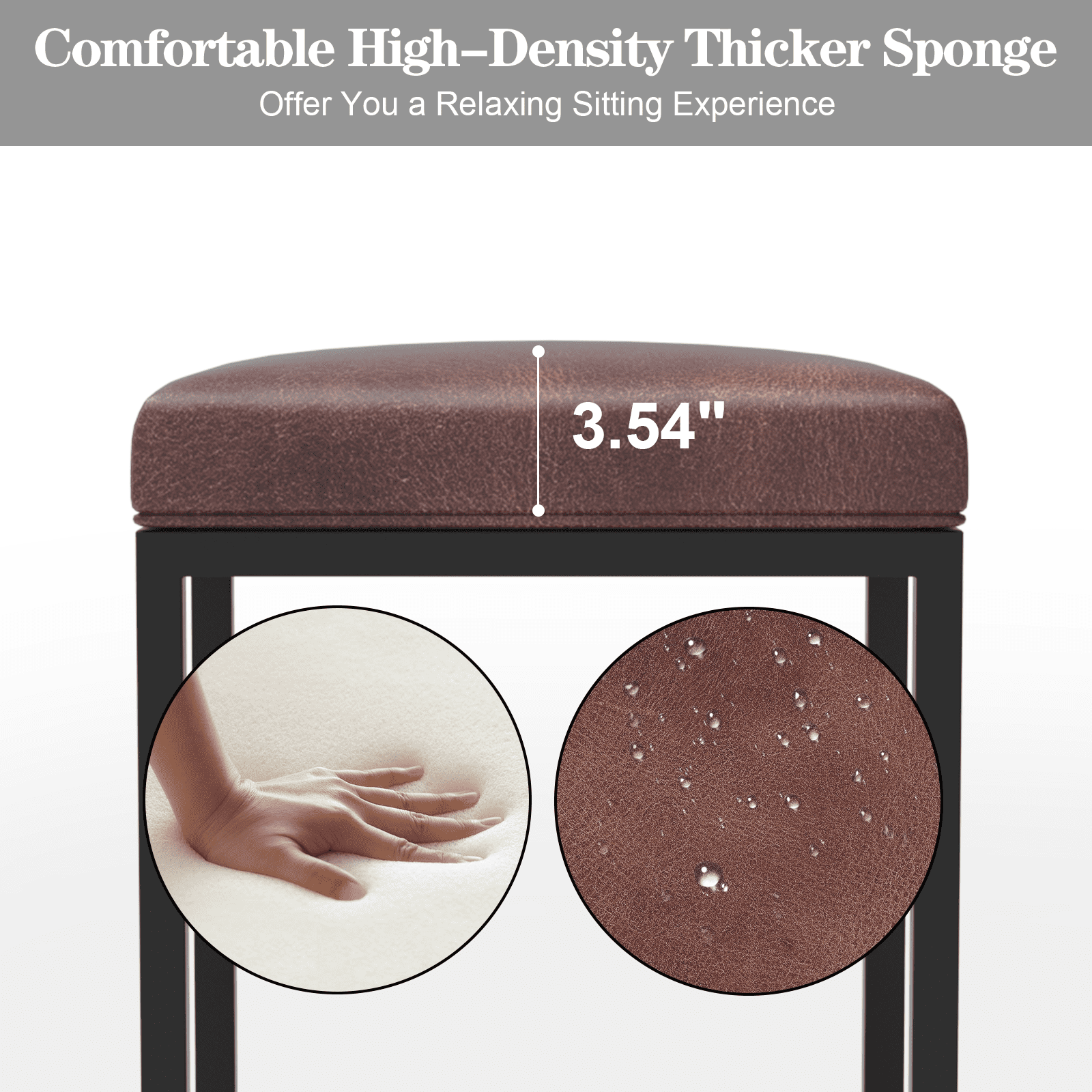 Nathaniel Home 24 Inch Bar Stools Set of 2, Modern PU Leather Metal Barstool, Backless Kitchen Dining Cafe Stool, Upholstered Bar Stool with Footrest, Light Brown