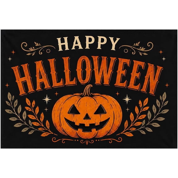 71 × 35in Halloween Banner Background Decoration, Large Seasonal Backdrop Decoration with 4 Corner Grommets for Porch, Wall, Garage, Yard, Party and Haunted House Decor