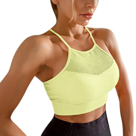 

Sports Bras for Women Sleeveless Crop Tops Solid Color Mesh Exercise Yoga Vest