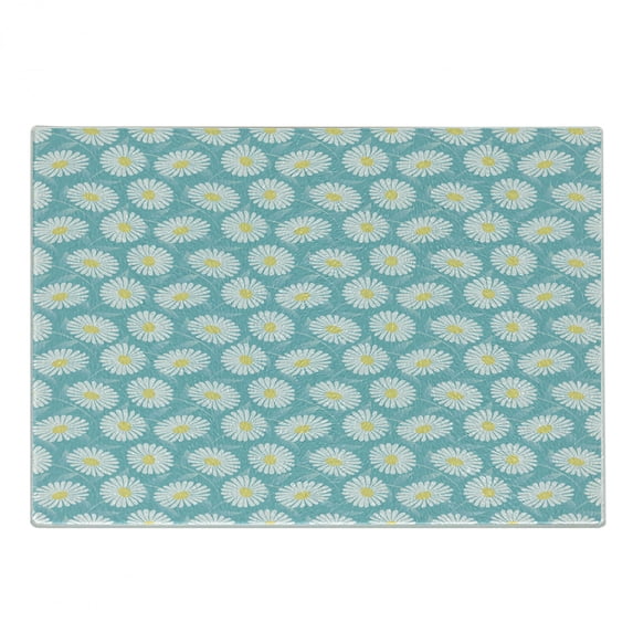 Daisy Cutting Board, Repetitive Spring Season Themed Pattern of Scattered Flourishing Flowers, Decorative Tempered Glass Cutting and Serving Board, in 3 Sizes, by Ambesonne