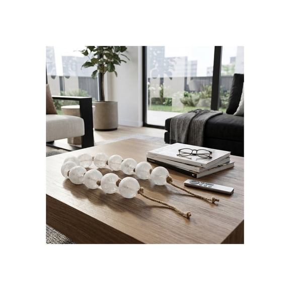Modern Frosted Glass Bead for Home Decor and Bathroom - Refined Garland with Jute Cord for Shelf and Coffee Table Styling - Accent for Office or Living Room Decor - 3", Clear & Frost