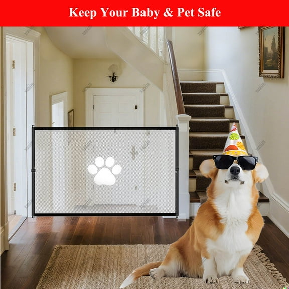 Xuniizn Dog Gate Indoor, Wide Baby Gates for Stairs, Retractable Baby Gates for Doorways, Large Baby Gates Extra Wide, Baby Stair Gate, Child Gate, Dog Gates for Doorways, Door Gate, Pet Gate, Black