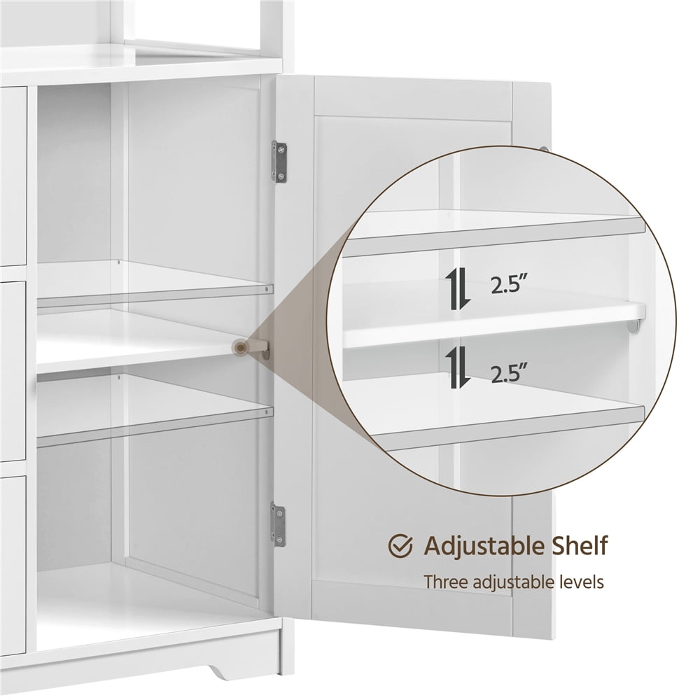 Yaheetech 35.5" Height Bathroom Floor Cabinet with 1 Door and 3 Drawers, White