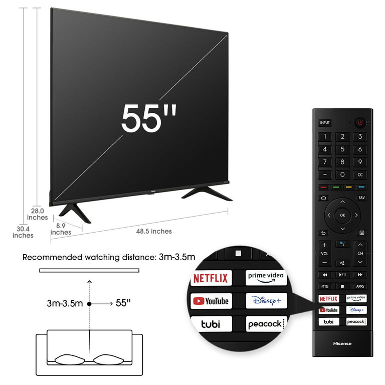 Buy Hisense 55-inch Series A6 4K UHD Smart TV, 55A6; Built-in Wi-Fi, HDR,  Dolby Atmos, VIDAA, Bluetooth, Free-to-Air Decoder: Smart TVs Deals