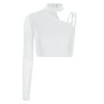 thumbnail image 1 of Kaerm Womens Shiny Rhinestone Dance Top Asymmetrical Shoulder Long Sleeve Figure Skating Costume Crop Top White M, 1 of 5