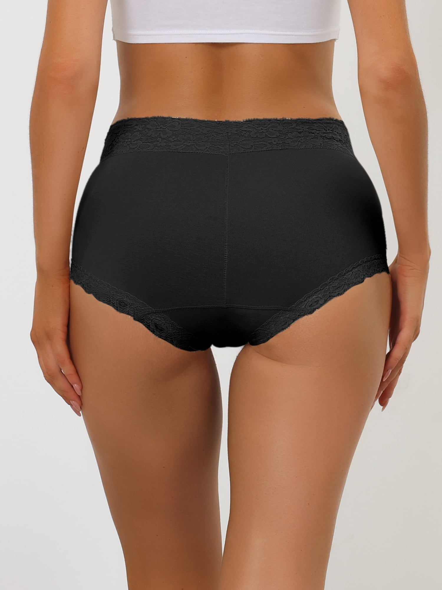 DARING DIVA Women's Cotton High-Lace Trim Tummy Full Coverage Brief Panties L Black