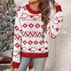thumbnail image 1 of Suéter de cuello redondo para mujer, suelto, con estampado geométrico, de punto, de manga larga, para otoño e invierno, deportivo, corto, de manga larga, informal, con cuello redondo, blusa para mujer, 1 of 6