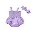thumbnail image 1 of Baby Girls 2Pcs Summer Outfits  Sleeveless Frill Smocked Strap Romper with Headband Set, 1 of 7