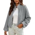 thumbnail image 6 of Jamicy Womens Cropped Jackets Solid Color Zip Up Oversized Sweatshirts Winter Clothes Long Sleeve Crop Fall Outfits Fashion, 6 of 10
