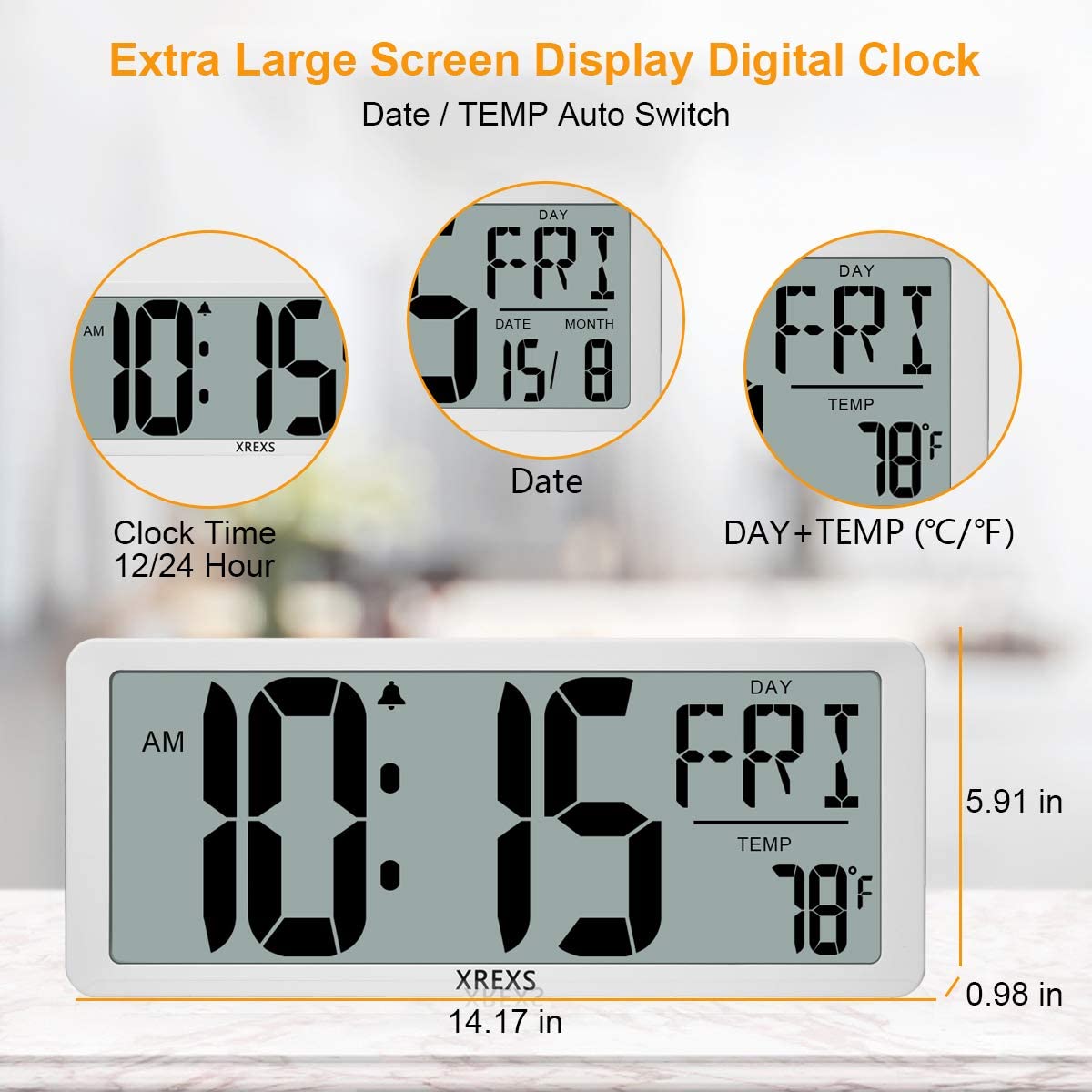 XREXS Large Digital Wall Clock, Electronic Alarm Clocks for Bedroom ...