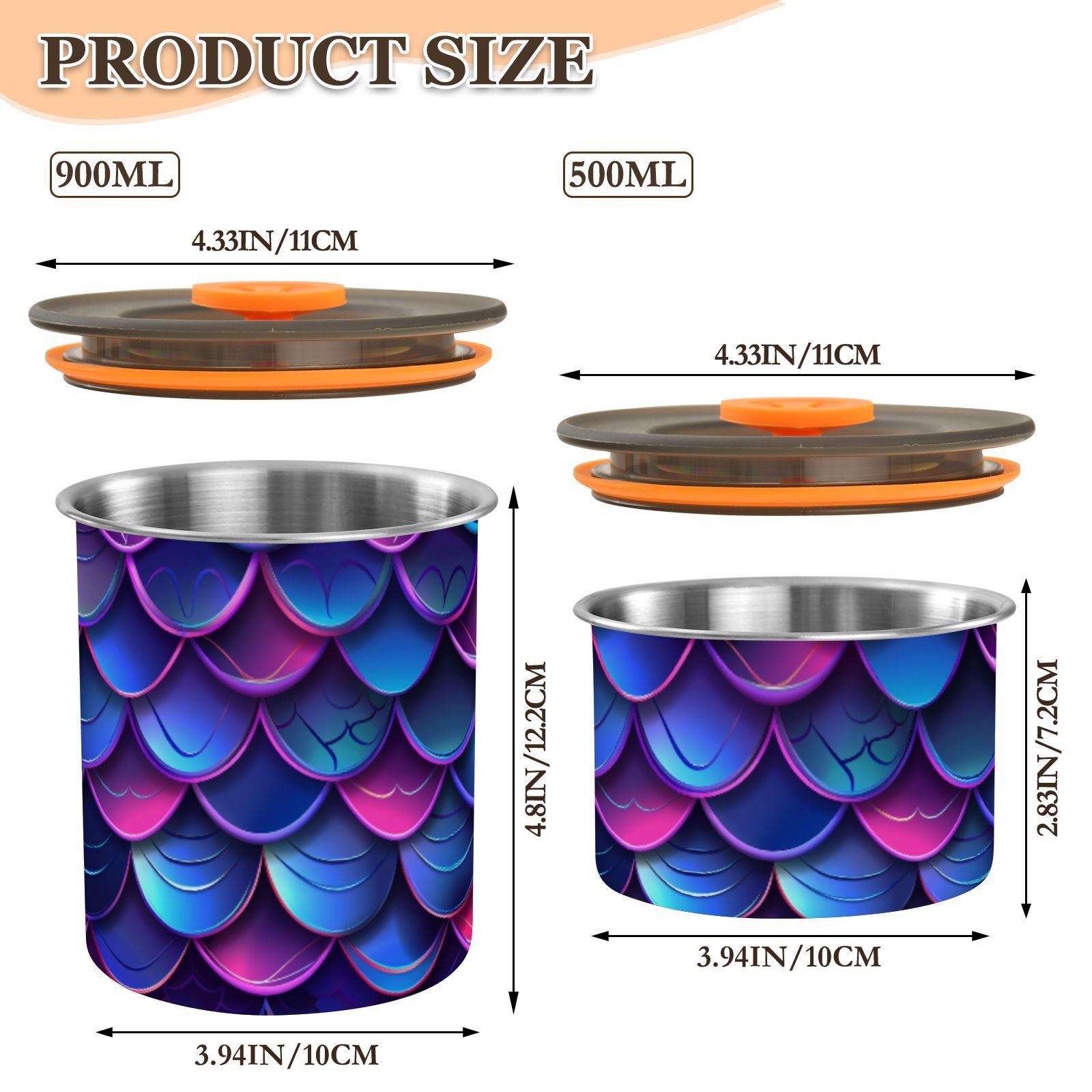 Gradient Mermaid Print Neno Airtight Coffee Bean Canister 30oz Food Storage Containers with Lids For Gournd, Tea, Sugar, Flour, Rice, Cereal, Candy Cookie Jar