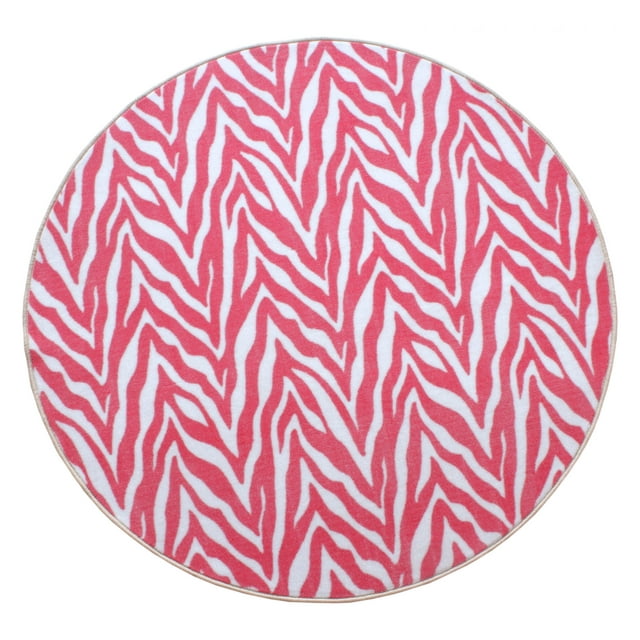 Furnish My Place Animal Print Rug - 4 ft. Round, Zebra Light Pink, Nylon Rug for Patio, Garden, Hallway, Living Room