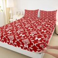thumbnail image 4 of jejeloiu Retro Bow Queen Sheets For Men Women,Vintage Print Queen Sheet Sets,Red White,4-Piece,1 Flat Sheet, 1 Fitted Sheet and 2 Pillowcases, 4 of 6