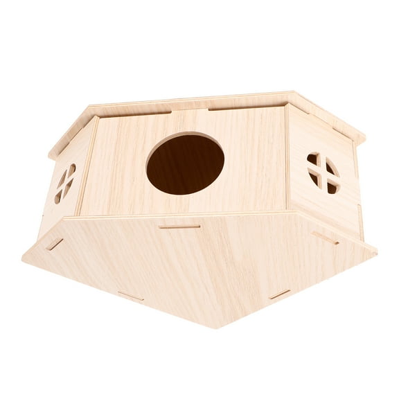 UPOUART Small Animal Hideout Squirrel Wood Hut Beige Cozy Shelter for Pets 1 Piece
