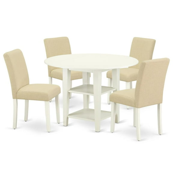 East West Furniture Dining Room Set Linen White, SUAB5-LWH-02