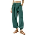 thumbnail image 4 of BLOCLOALO Dress Pants Casual Pants Wide Leg Elastic Waist Pants with Pockets Lightweight High Waisted Adjustable Loose Lounge Trousers Women Sweat Pants Travel Pants Casual Pants Blackish Green L, 4 of 9