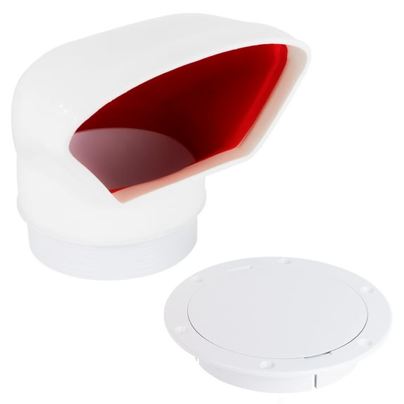 Five Oceans 4-Inch Cowl Vent with Snap-On Deck Plate and Cover, Low Profile UV-Resistant and Flexible PVC, Red Interior, for Air Intake or Cabin Ventilation - FO89