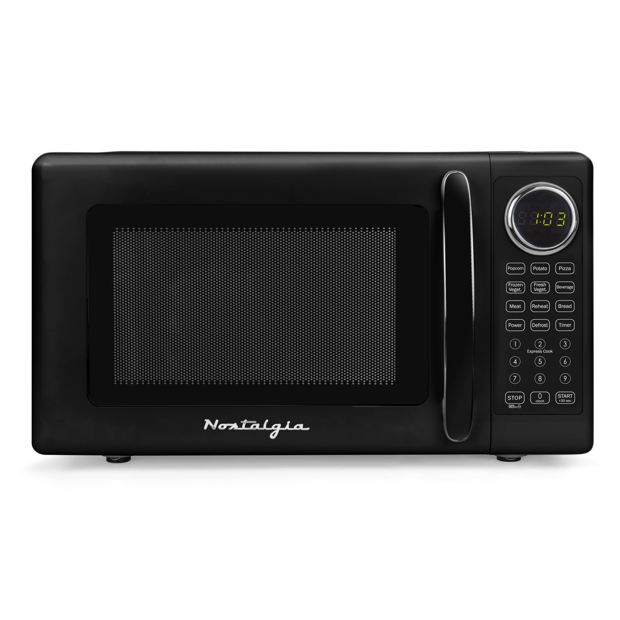 Nostalgia 0.7 cu ft Retro Microwave Oven, 700W Countertop Microwave Oven with 8 Auto Cook Programs, Black