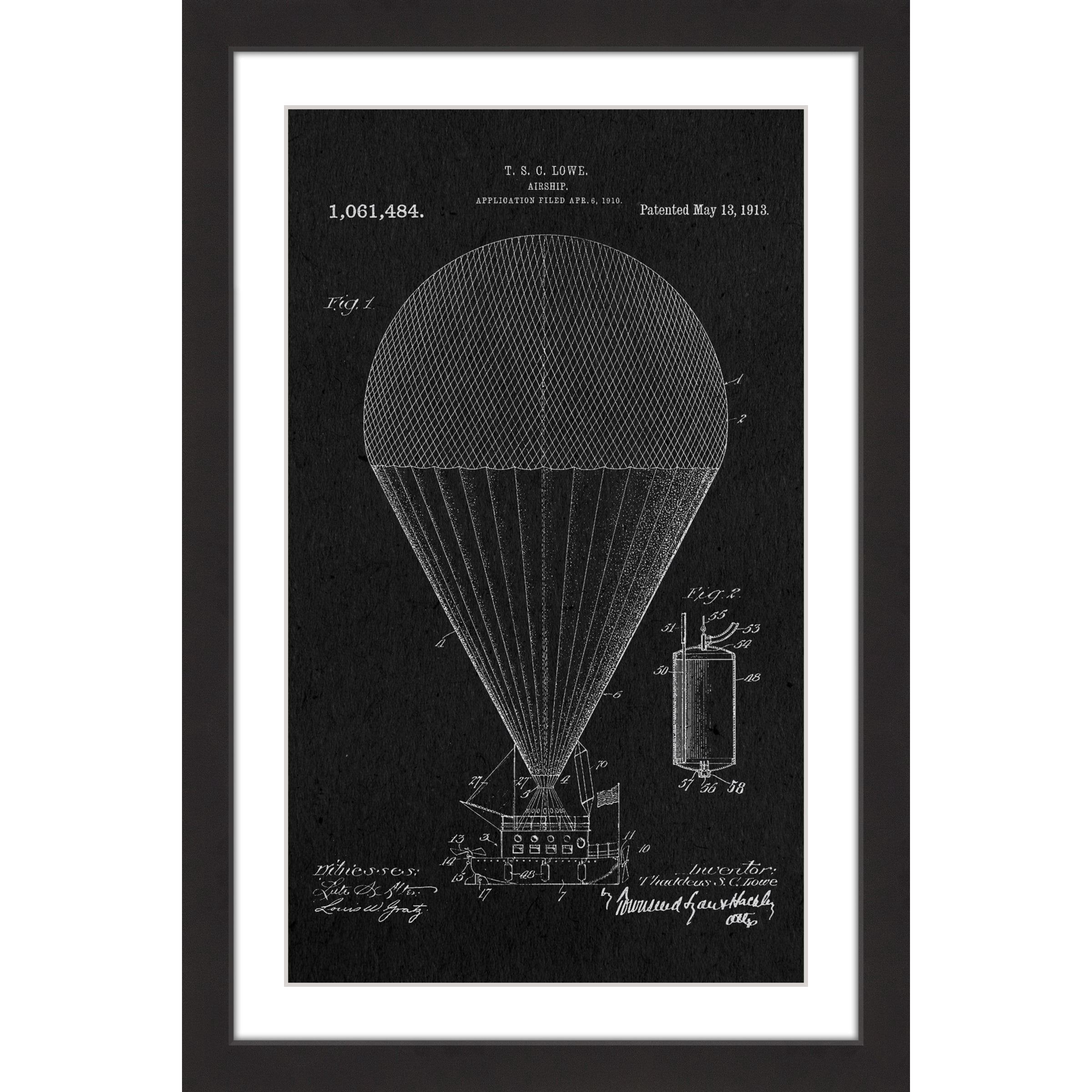 "Airship 1913 Black Paper" Framed Painting Art Print, 30" x 1.5"