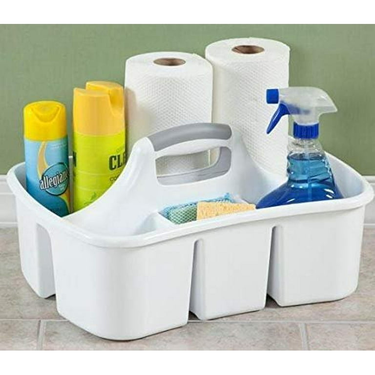 Cleaning Caddy Organizer with Handle, White Plastic Bucket for Cleaning  Supplies Products, Cleaning Tool Storage Tote, 2 Pack