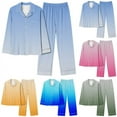 thumbnail image 3 of Ultra-Soft Women's Pajamas Pant Set 2pcs Long Sleeve Button Up Lapel Tops with Capri Pants Gradient Color Sleepwear Loungewear Trendy Pj Yellow,M, 3 of 5