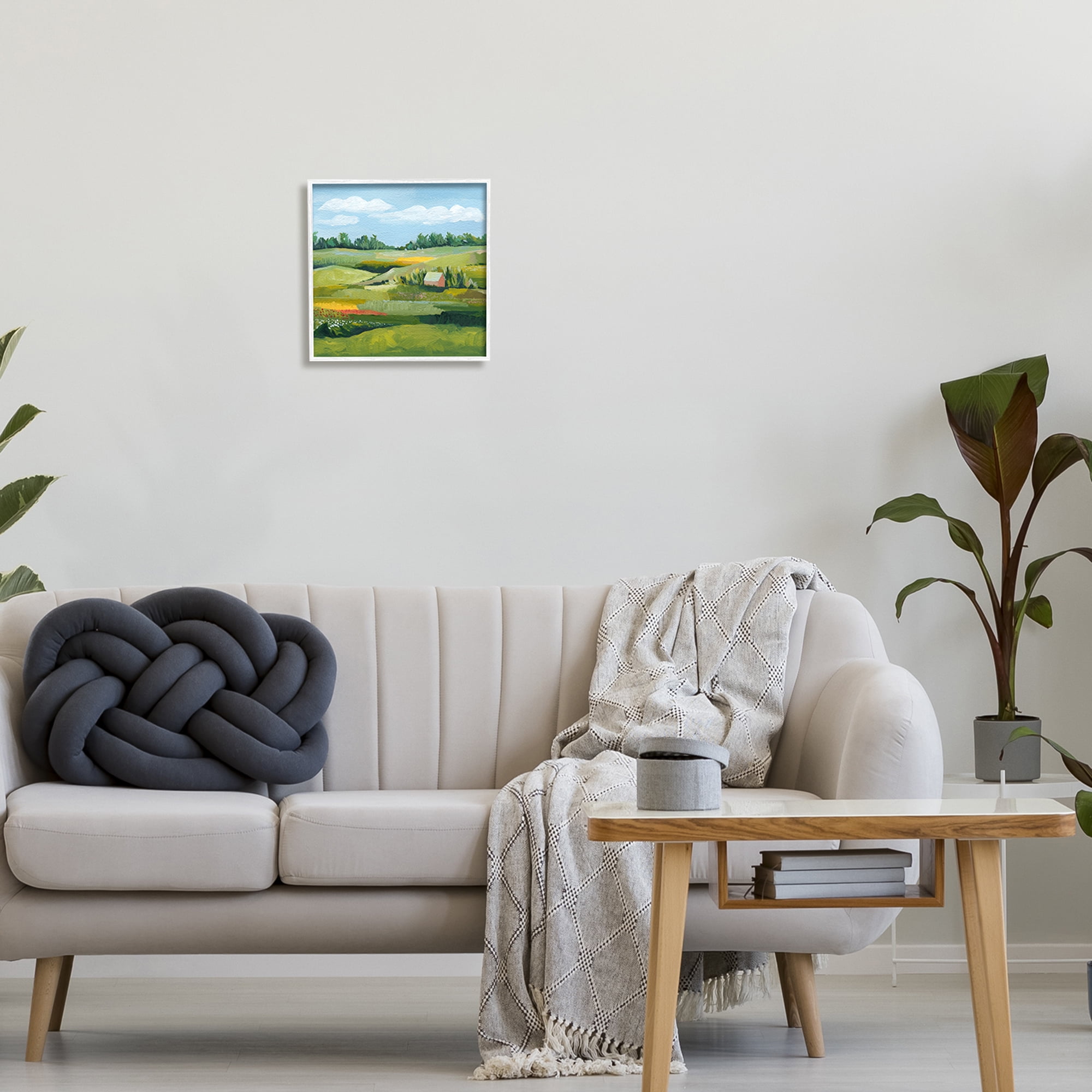 Stupell Peaceful Farmland Fields Greenery Landscape Painting White Framed Art Print Wall Art