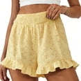 thumbnail image 2 of Womens Summer Shorts Fashion Solid Color High Waisted Shorts Casual Beach Shorts with Floral Pleated Hem, 2 of 5