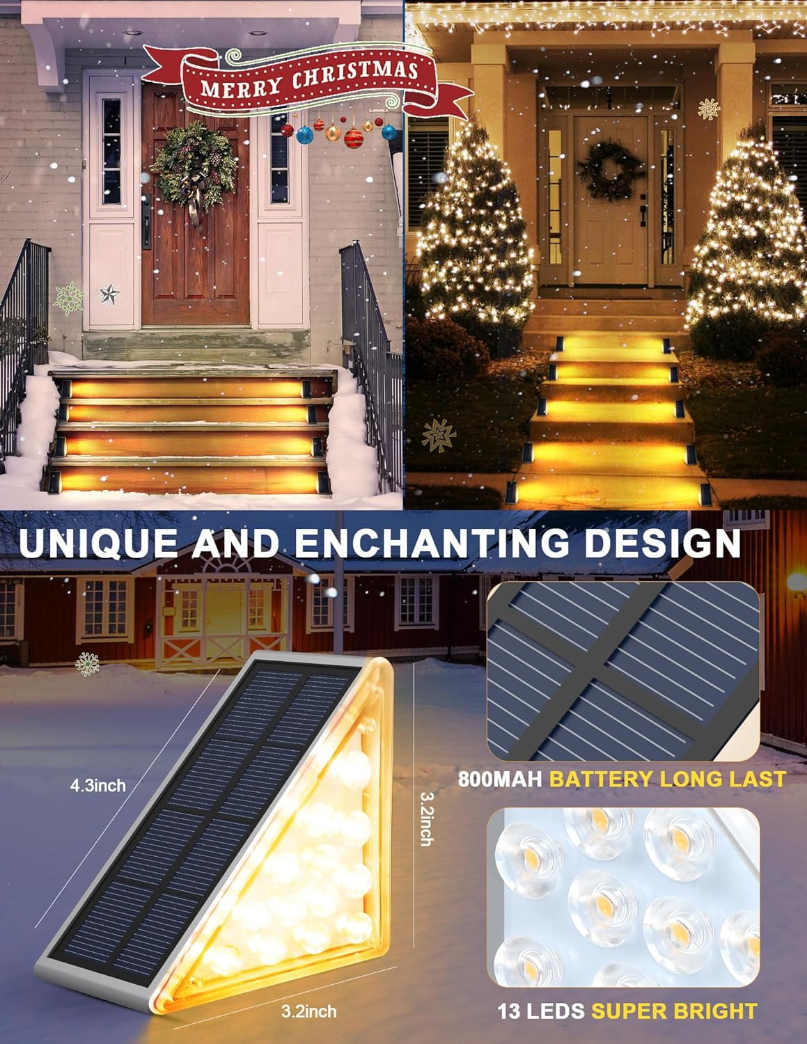 LED Solar Step Lights Waterproof Outdoor Stair Lights, Solar Deck Lights Outdoor Decor IP67 Solar Decoration Lights for Yard, Patio, Garden, Walkways, Front Door, Pathway, Driveway, Porch 6 Pack