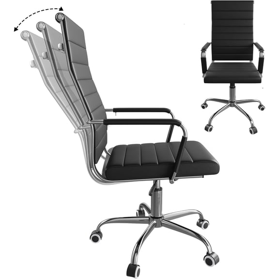 Garvee Ergonomic Office Desk Chair, Executive Ribbed Mid-Back PU Leather Conference Room Chair Adjustable Swivel Chair, Black