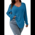 thumbnail image 2 of Suéter Informal de Punto con Cuello en V y Larga para Mujer, Talla Grande Azul 4XL, 2 of 8