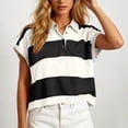thumbnail image 2 of Ayfxijin Women's Wide Stripe Collar Half Zip Short Sleeve Loose Casual Polo T-Shirt, 2 of 6