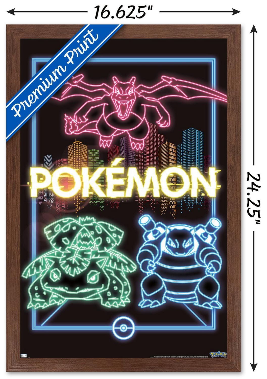 Pokémon - Neon Group Wall Poster, 14.725" x 22.375" Framed