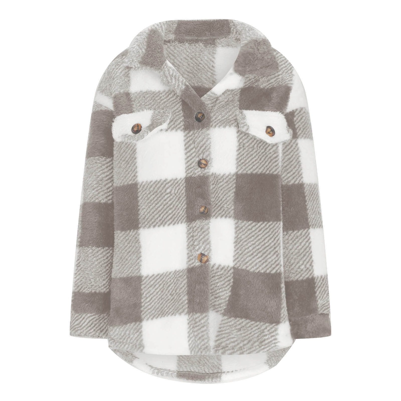 Womens Plus Size Fleece Coats S-5X Casual Button-Down Collared Shackets Jackets Ladies Trendy Long Sleeve Plaid Printed Warm Outerwear Coat