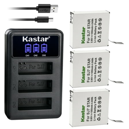 Kastar 3 Pack Battery and LCD Triple USB Charger Compatible with SJCAM SJ7 Star SJCAM SJ7B Battery and Charger, SJCAM SJ7 Star Sport Camera, SJCAM SJ7 Star 4K Ultra HD Action Camera