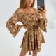 thumbnail image 5 of Gibobby Vestido corto casual para mujer Summer Fit Leopard Shoulder Off Print Casual para mujeres Vestidos sueltos Vestido Mini Vestido de mujer(Caqui,XL), 5 of 5