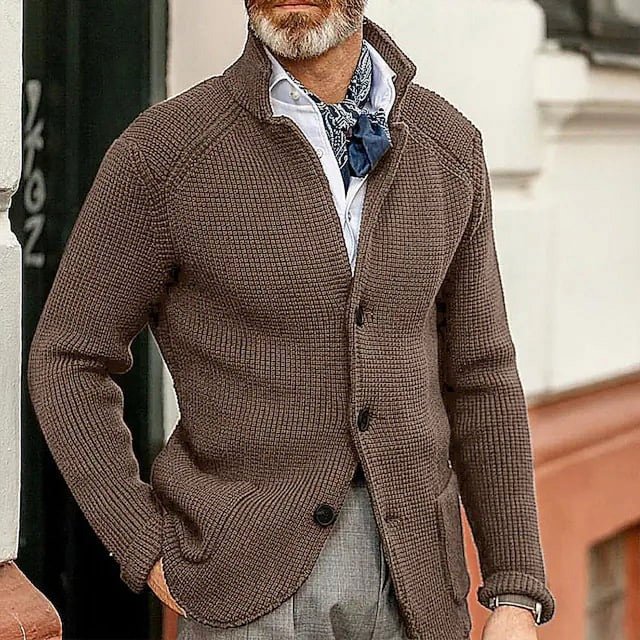 Suéter de moda europea y americana, suéter de punto de color sólido de manga larga informal para hombre, ropa de abrigo para hombre