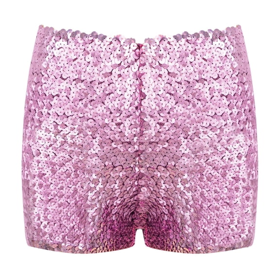 YONGHS Kids Girls Sparkle Sequins Jazzz Hip Hop Dance Shorts Boyshorts Performance Hot Pants Pink 4-6