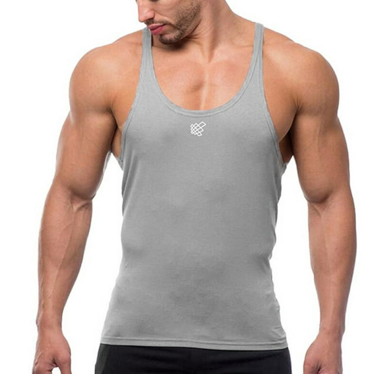 TANGNADE Fashion Men Sleeveless Shirt Tank Top Bodybuilding Sport Fitness  Workout Vest Grey + XL