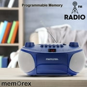 Memorex MX-BCCD50(L) AM/FM Top Loading CD and Cassette Player Blue | Portable Stereo with Programmable Memory, Auto-Stop Cassette Deck | Auxiliary Input, and Red LED Display (Blue)