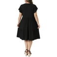 thumbnail image 3 of Agnes Orinda Women's Plus Size Dresses Flowy Tiered V Neck Ruffle Sleeve Summer Casual Midi Dresses with Pockets 1X Black, 3 of 6