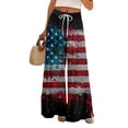 thumbnail image 2 of USA Anniversary 250 Womens Workout Pants Independence Day American Flag Print Wide Leg Pants Elastic High Waist Slit Baggy Loose Fit Soft Pajama Bottoms, #01 Sky Blue, XL, 2 of 6