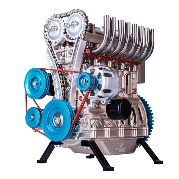 Retro Steam Engine Model Kits, All-Metal Inline 4-Cylinder Engine Model with Electric Motor for Physical Science Experiment Display