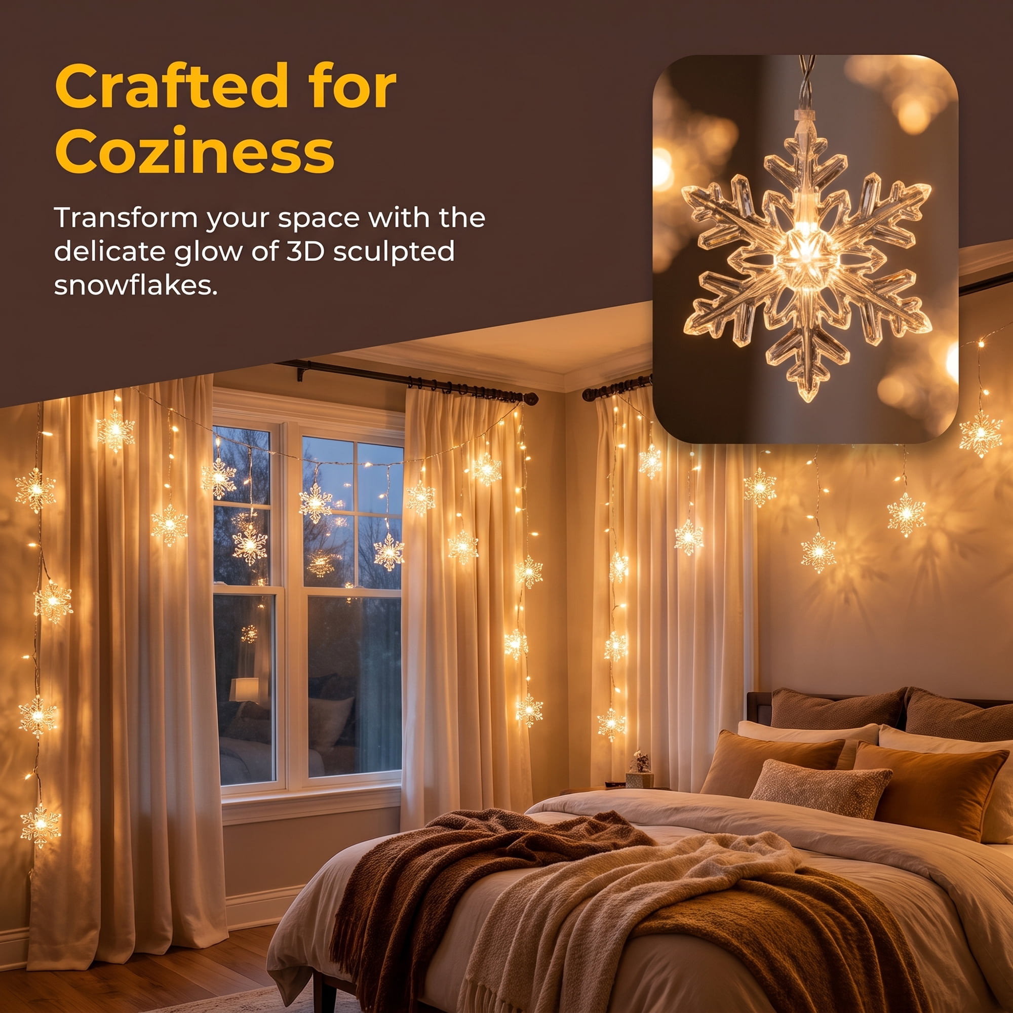 Unique Bargains 3D Snowflake Decor Lights for Indoor 3.5 ft Warm White US Plug In Powers