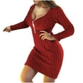thumbnail image 1 of Fankiway Robe d'Hiver pour Femmes Couleur Unie Tricotée Manches Longues Mi-Longues Demi-Fermeture à Glissière Col en V Robes pour Femmes Grande Taille Liquidation Robes d'Été pour Femmes Manches Courtes, 1 of 5