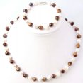 thumbnail image 2 of K-KED Natural 7-8mm White Freshwater Pearl Tiger's eye Necklace Bracelet Jewel Set, 2 of 7