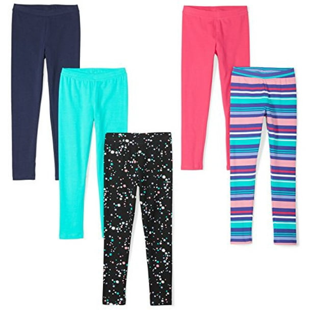Girls' Leggings, Pack of 5, Black/Navy/Pink, Space/Multi Color