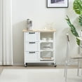 thumbnail image 4 of Ktaxon Wood Kitchen Trolley Cart Rolling Kitchen Island Cart Bar Cabinet Table with Drawers and Shelf White, 4 of 10