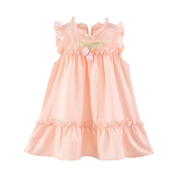 Edvintorg Newborn Dresses for Baby Girls Cute Round Neck Flying Sleeve Princess Dress Girls Summer Casual Dresses 6Months-8Years