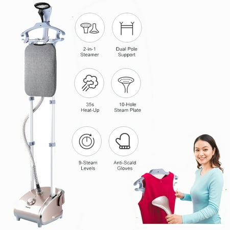 Finether 2-in-1 Stand Garment Steamer, Heavy Duty Powerful Stand Clothes Fabric Steamer with Steamboard, 9 Steam Levels, Garment Hanger, Anti-Scald Gloves and Fabric Brush For Home and Commercial