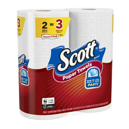 Scott Paper Towels, Choose-A-Sheet, 2 Mega Rolls (=3 Regular Rolls)